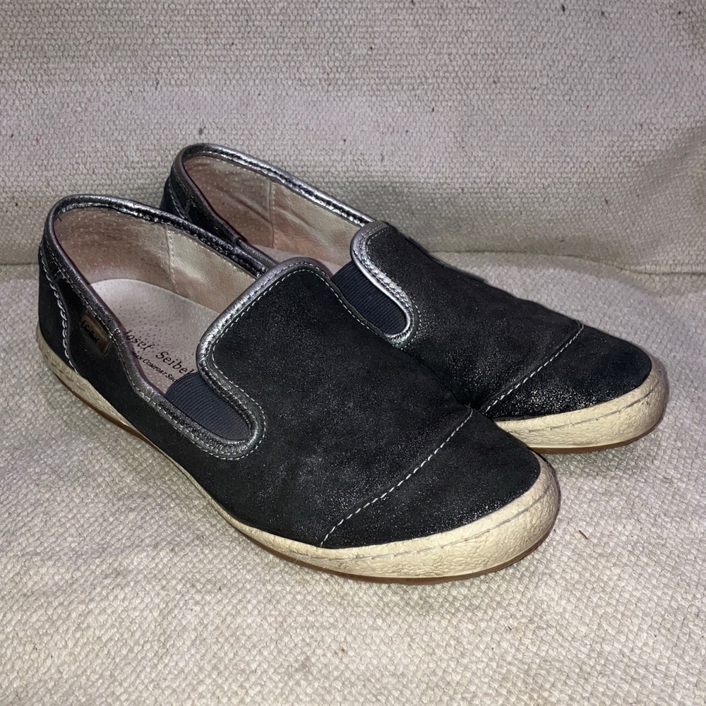 Josef Seibel eur 40 metallic gray  Espadrille Slip-Ons leather loafers